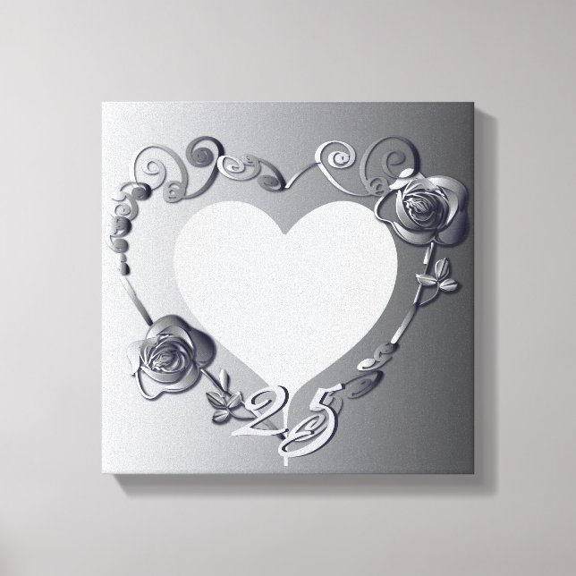 Silver Anniversary Rose Heart Frame 1 Photo Canvas Print (Front)