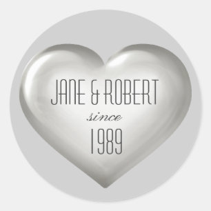 Silver anniversary silver glass heart wine label