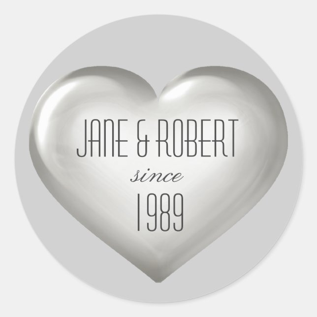 Silver anniversary silver glass heart wine label (Front)