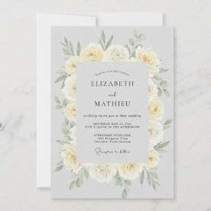 Silver Antique Cream Peony Wedding Invitation