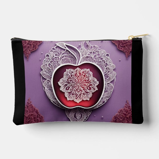 Silver Apple Lace AI art  Accessory Pouch (Back)