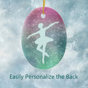 Silver Aqua Ballerina on Sparkle Ceramic Ornament