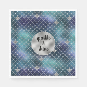 Silver Aqua Blue Mermaid Glitz Napkin