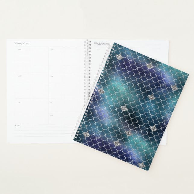 Silver Aqua Blue Mermaid Planner (Display)