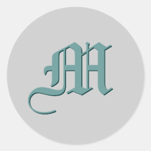 Silver & Aqua Blue Monogram M Wedding Sticker