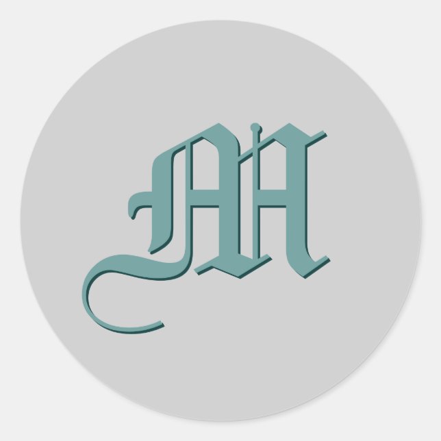 Silver & Aqua Blue Monogram M Wedding Sticker (Front)
