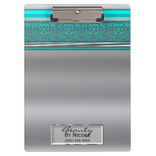 Silver Aqua Shine Elegant Chic Glam Personalized Clipboard