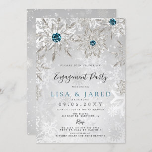 Silver Aqua Snowflakes Winter Engagement Party  Invitation