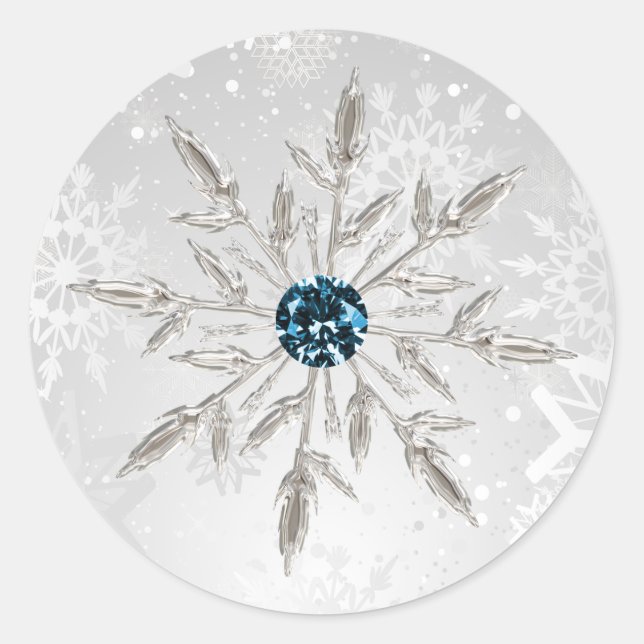 silver aqua snowflakes winter wedding stickers (Front)