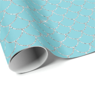 Silver Aqua Sparkle Mermaid Wrapping Paper