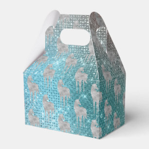 Silver Aqua Sparkle Unicorns Favor Box