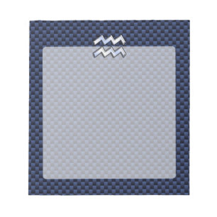 Silver Aquarius Sign on Navy Blue Carbon Fibre Art Notepad