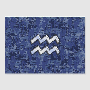 Silver Aquarius Zodiac Sign Navy Blue Digital Camo