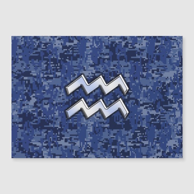 Silver Aquarius Zodiac Sign Navy Blue Digital Camo (Front)