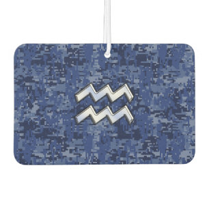 Silver Aquarius Zodiac Sign Navy Blue Digital Camo Air Freshener