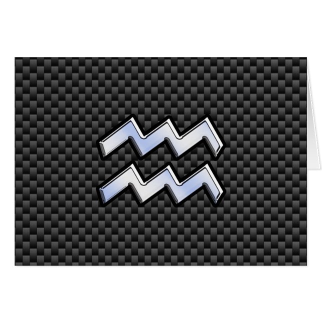 Silver Aquarius Zodiac Symbol Carbon Fibre Style (Front Horizontal)