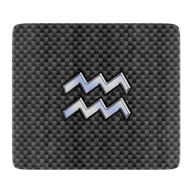 Silver Aquarius Zodiac Symbol Carbon Fibre Style Cutting Board (Front)
