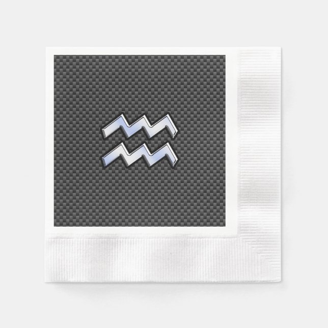 Silver Aquarius Zodiac Symbol Carbon Fibre Style Napkin (Front)