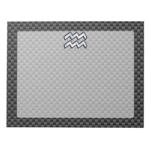 Silver Aquarius Zodiac Symbol Carbon Fibre Style Notepad