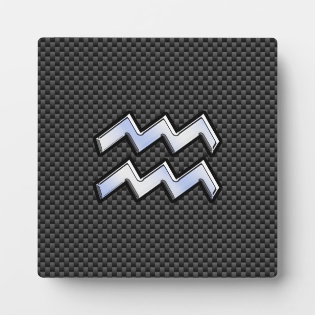 Silver Aquarius Zodiac Symbol Carbon Fibre Style Plaque (Front)
