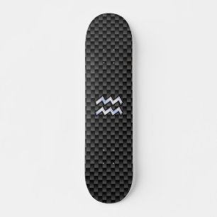 Silver Aquarius Zodiac Symbol Carbon Fibre Style Skateboard