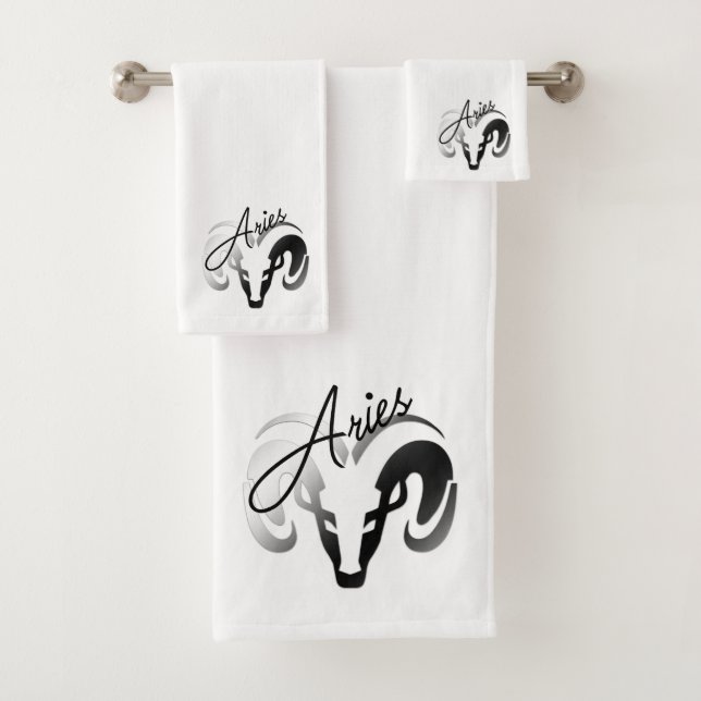 Silver Aries the Ram Zodiac Bath Towel Set (Insitu)