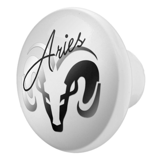 Silver Aries the Ram Zodiac Ceramic Knob (Right)
