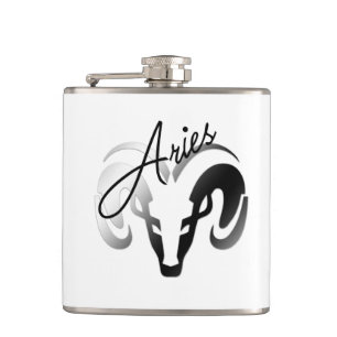 Silver Aries the Ram Zodiac Hip Flask