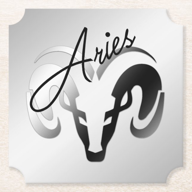 Silver Aries the Ram Zodiac Paper Coaster (Front)