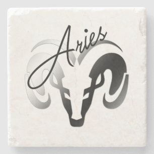 Silver Aries the Ram Zodiac Stone Coaster