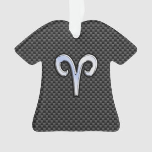 Silver Aries Zodiac Sign Black Carbon Fibre Print Ornament