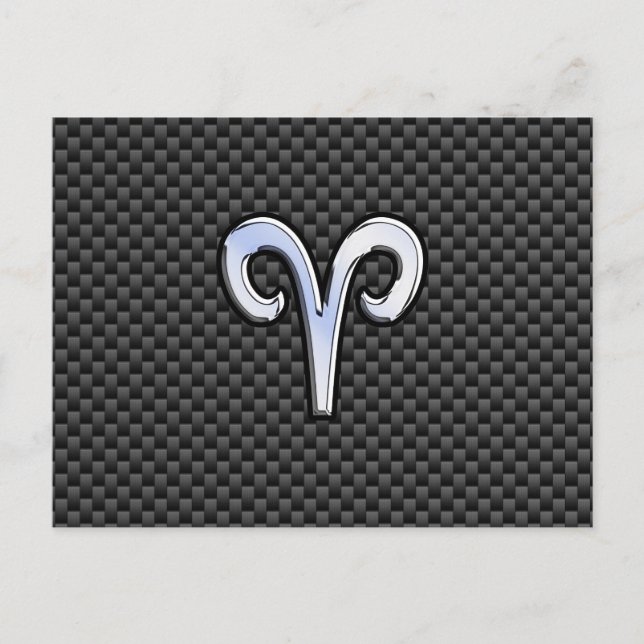Silver Aries Zodiac Sign Black Carbon Fibre Print Postcard (Front)