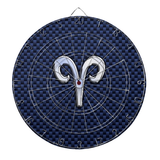 Silver Aries Zodiac Sign Blue Carbon Fiber Print Dartboard (Front)