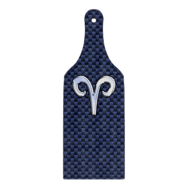 Silver Aries Zodiac Sign Blue Carbon Fibre Print Cutting Board (Front)