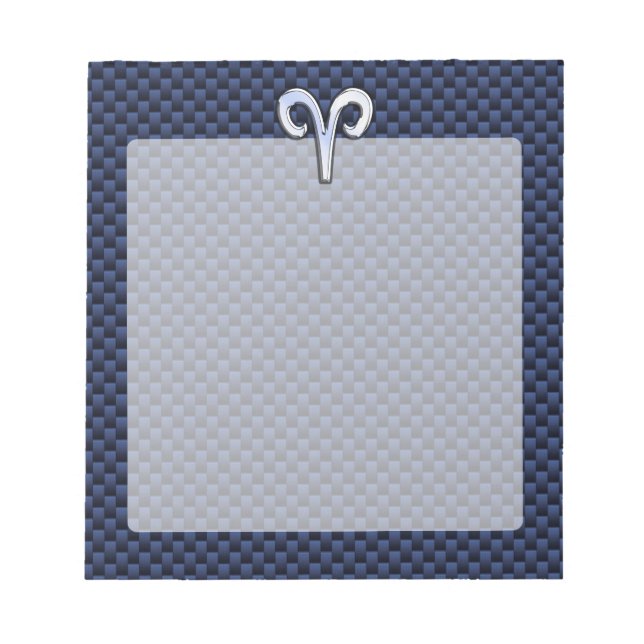 Silver Aries Zodiac Sign Blue Carbon Fibre Print Notepad (Front)