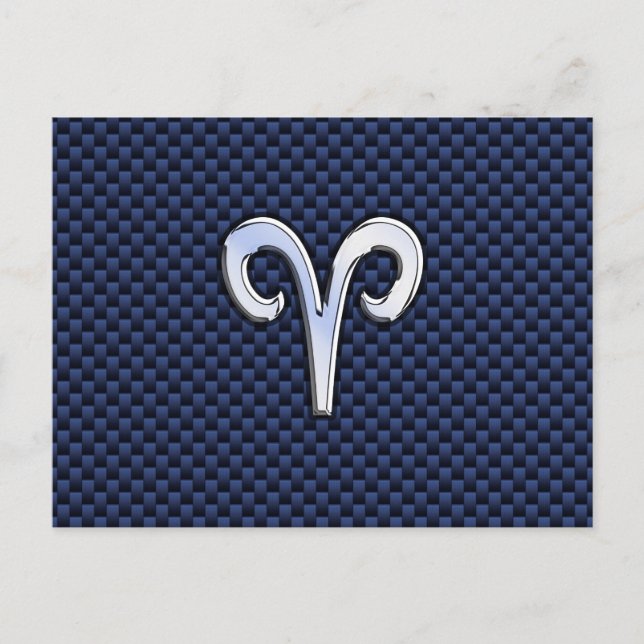 Silver Aries Zodiac Sign Blue Carbon Fibre Print Postcard (Front)