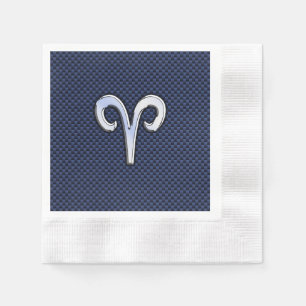 Silver Aries Zodiac Sign Navy Carbon Fibre Style Napkin