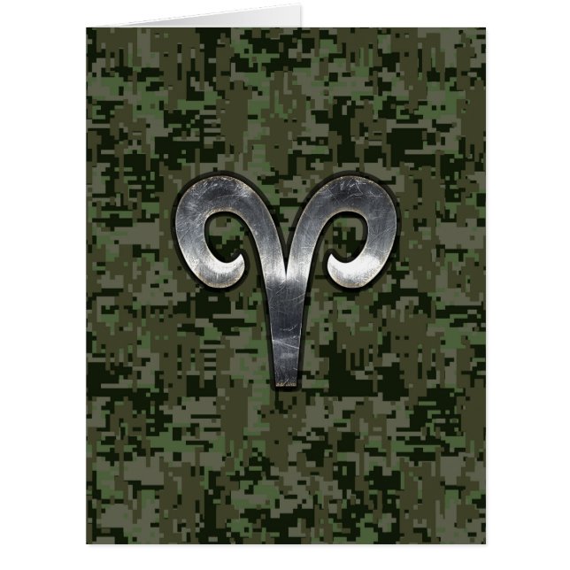 Silver Aries Zodiac Symbol Green Digital Camo (Front)
