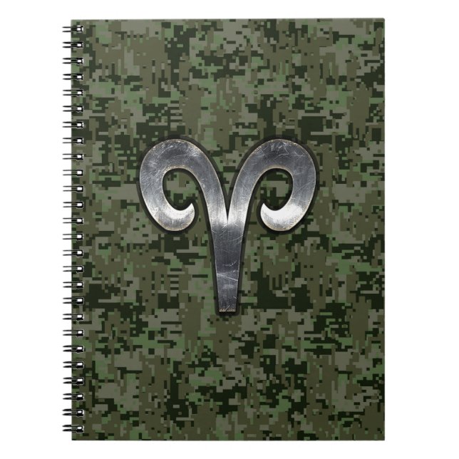 Silver Aries Zodiac Symbol Green Digital Camo Notebook (Front)