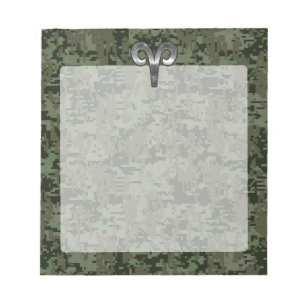 Silver Aries Zodiac Symbol Green Digital Camo Notepad