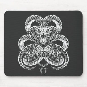 Silver Art Deco Cobra   Ornamental Line Art Graphi Mouse Pad