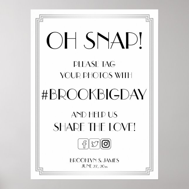 Silver Art Deco Gatsby Hashtag Sign 18x24 (Front)