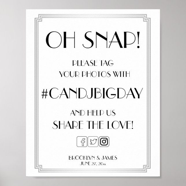 Silver Art Deco Gatsby Hashtag Sign 8x10 (Front)