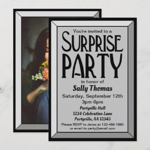 Silver Art Deco Photo Birthday Surprise Party Invitation