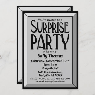 Silver Art Deco Photo Birthday Surprise Party Invitation