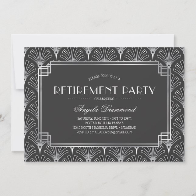 Silver Art Deco Retirement Party Invitation (Front)