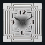 Silver Art Deco Square Wall Clock<br><div class="desc">Great clock design. You will love it like others. Be free to use this design for other product you like or to customize and add your text. Follow me for more. Thank you. Have a nice day.</div>