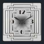 Silver Art Deco Square Wall Clock<br><div class="desc">Great clock design. You will love it like others. Be free to use this design for other product you like or to customize and add your text. Follow me for more. Thank you. Have a nice day.</div>