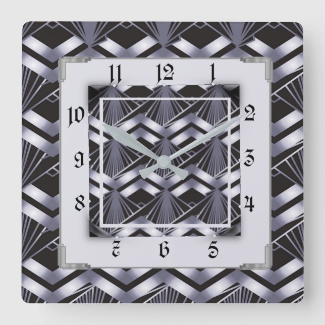 Silver Art Deco Square Wall Clock (Front)