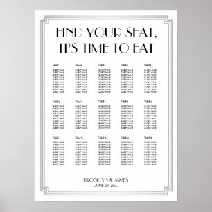 Silver Art Deco Wedding Seating Chart Poster